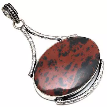 Подвеска из красного дерева, обсидиан, драгоценный камень, подарок для нее, серебряные украшения 2,25 дюйма