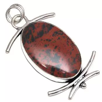 Подвеска из красного дерева, обсидиан, драгоценный камень, подарок для нее, серебряные украшения 2,25 дюйма