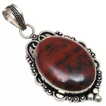 Подвеска из красного дерева, обсидиан, драгоценный камень, подарок для нее, серебряные украшения 2 дюйма