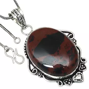 Подвеска из красного дерева, обсидиана, драгоценного камня, ручная работа, старинное серебряное украшение 2,25 дюйма