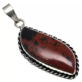 Подвеска из красного дерева, обсидиана, драгоценного камня, серебряное украшение ручной работы 2,25 дюйма