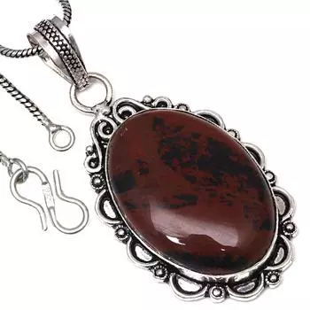 Подвеска из красного дерева, обсидиана, драгоценного камня, ручная работа, старинное серебряное украшение 2,25 дюйма