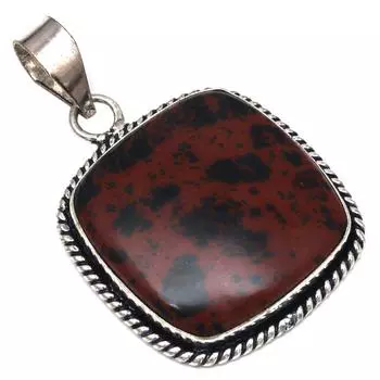 Подвеска из красного дерева, обсидиана, драгоценного камня, подарок на День матери, серебряное украшение, 2 дюйма