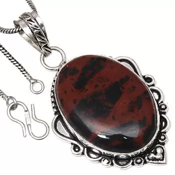 Подвеска из красного дерева, обсидиана, драгоценного камня, подарок на день святого Валентина, серебряное украшение 2,25 дюйма
