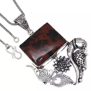 Подвеска из красного дерева, обсидиана, драгоценного камня, подарок на день святого Валентина, серебряное украшение 2,5 дюйма