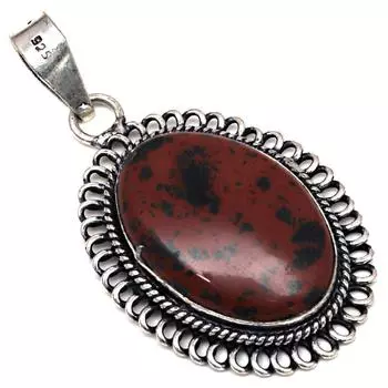 Подвеска из красного дерева, обсидиана, драгоценного камня, серебряное украшение ручной работы, 2 дюйма