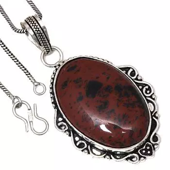 Подвеска из красного дерева, обсидиана, драгоценного камня, подарок на день святого Валентина, серебряное украшение 2,5 дюйма