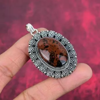 Подвеска из красного дерева, обсидиана, стерлингового серебра 925 пробы, ручная работа, подвеска из драгоценных камней, подарок на день рождения 2.20 Inches оранжевый