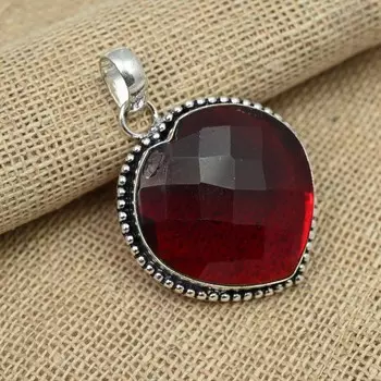 Подвеска из красного граната из стерлингового серебра 925 пробы Ювелирные изделия ручной работы для женщин Изысканный подарок 1.88 Inches красный
