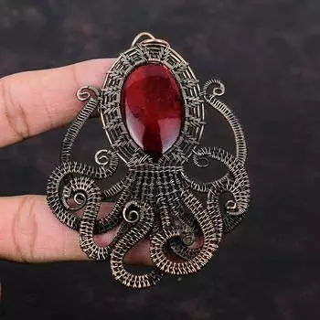 Подвеска из красного огненного лабрадорита, ювелирное изделие из медной проволоки с драгоценными камнями, подвеска из проволоки, ювелирное изделие ручной работы, подарок для нее, подвеска в виде медного осьминога