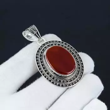Подвеска из красного сердолика из стерлингового серебра 925 пробы, ювелирный подарок ручной работы для нее Free Size красный