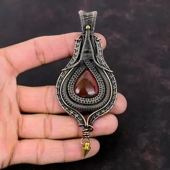 Подвеска из красной яшмы Подвеска из медной проволоки Подвеска из натурального драгоценного камня Красивые медные украшения Подарок на помолвку Ювелирные изделия ручной работы из проволочной обмотки