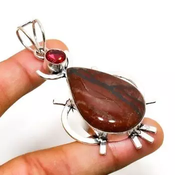 Подвеска из красной змеиной кожи и розового рубиллита 925 пробы с посеребренным покрытием 2,65 дюйма 2.65 красный