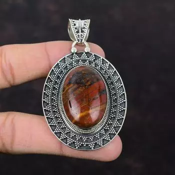 Подвеска из красной змеиной яшмы Красивые ювелирные изделия из драгоценных камней Подвеска из стерлингового серебра 925 пробы Винтажные ювелирные изделия ручной работы Подарок для него Подвеска с камнем по рождению