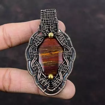 Подвеска из красной змеиной яшмы, медная проволока, обернутая подвеска, ювелирные изделия из настоящего драгоценного камня, уникальный дизайн ручной работы, медная подвеска, ювелирное изделие, подарок для мамы