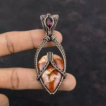 Подвеска из красной змеиной яшмы, обернутая медной проволокой, подвеска из мозамбикского граната, драгоценный камень, медная бижутерия, подвеска ручной работы, подарок для матери