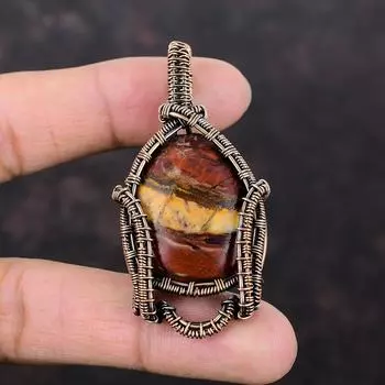 Подвеска из красной змеиной яшмы, обернутая медной проволокой, медные украшения, подвеска из натурального драгоценного камня, ручная работа, обернутая проволокой, подарок для нее