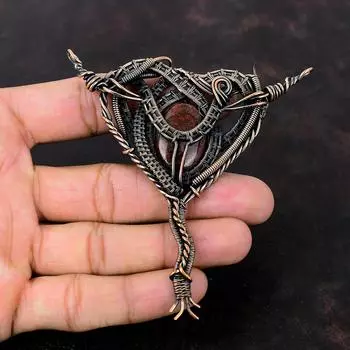 Подвеска из красной змеиной яшмы, подвеска из медной проволоки, подвеска из драгоценного камня, антикварная медная бижутерия, подарок для матери, ювелирные изделия ручной работы из проволоки