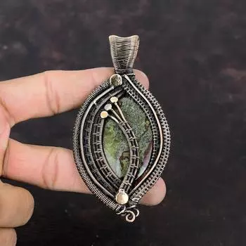 Подвеска из кровавого камня дракона, ювелирные изделия из медной проволоки, кулон с драгоценным камнем, медный кулон ручной работы, этнический ювелирный подарок для нее, кулон из проволочной обмотки