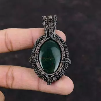 Подвеска из кровавого камня, кулон из медной проволоки, кулон из натурального драгоценного камня, ювелирные изделия из проволоки, ювелирные изделия ручной работы, подарок для нее, этнические подвески