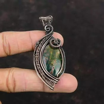 Подвеска из кровавого камня, медная проволока, кулон, кулон с драгоценным камнем, ювелирные изделия из проволочной обмотки, кулон ручной работы, медные украшения из кровавого камня, подарок для женщин