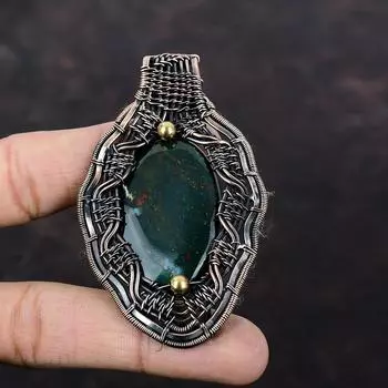 Подвеска из кровавого камня Подвеска из медной проволоки Красивые медные украшения Подвеска ручной работы Подвеска из проволочной проволоки Подарок для нее Подвеска с драгоценным камнем