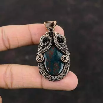 Подвеска из кровавого камня Подвеска из медной проволоки Подвеска ручной работы Удивительные медные украшения Изящный кулон для подарка Ювелирные изделия из драгоценных камней в проволочной обертке