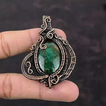 Подвеска из куприта и хризоколлы, чудесный кулон из драгоценного камня, подвеска из медной проволоки, подвеска ручной работы, дизайнерское ювелирное изделие из меди, подарок на помолвку