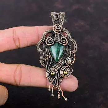 Подвеска из куприта и хризоколлы, кулон из медной проволоки, очень красивые медные украшения, кулон из драгоценного камня ручной работы, свадебный подарок, новые ювелирные изделия