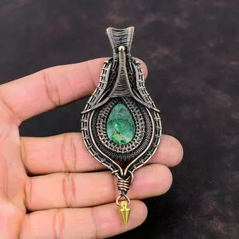 Подвеска из куприта и хризоколлы, медная проволока, кулон с драгоценным камнем, потрясающие медные украшения, кулон ручной работы, подарок на годовщину, ювелирные изделия из проволочной обертки