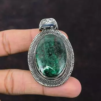 Подвеска из куприта и хризоколлы, оригинальная подвеска из драгоценного камня, ювелирные изделия ручной работы, подвеска из стерлингового серебра 925 пробы, очень красивая винтажная подвеска, подарок для него