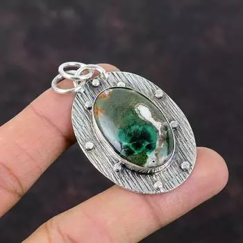 Подвеска из куприта и хризоколлы, оригинальная подвеска из драгоценного камня, подвеска из стерлингового серебра 925 пробы, приличный ювелирный подарок ручной работы, подарок для друга, ювелирные изделия из камня