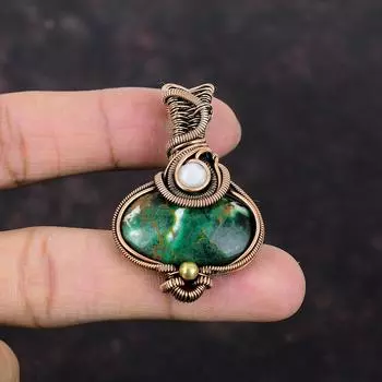 Подвеска из куприта и хризоколлы Подвеска из драгоценного камня Подвеска из медной проволоки Подвеска ручной работы Подвеска ручной работы Радуга Подвеска из лунного камня Медные украшения для подарка