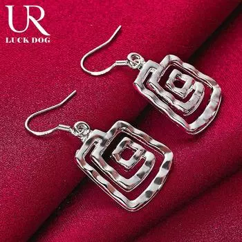 Подвеска из квадратной металлической проволоки из стерлингового серебра 925 пробы с серьгами для пирсинга, модные свадебные украшения 3.80*2.10cm