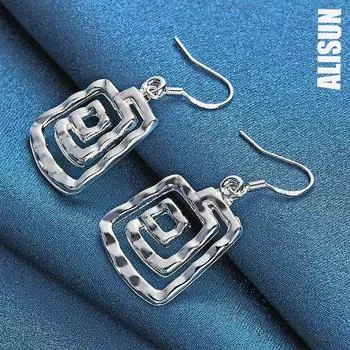Подвеска из квадратной металлической проволоки из стерлингового серебра 925 пробы с серьгами для пирсинга, модные свадебные украшения 3.80*2.10cm