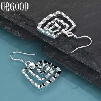 Подвеска из квадратной металлической проволоки из стерлингового серебра 925 пробы с серьгами для пирсинга, модные свадебные украшения 3.80*2.10cm