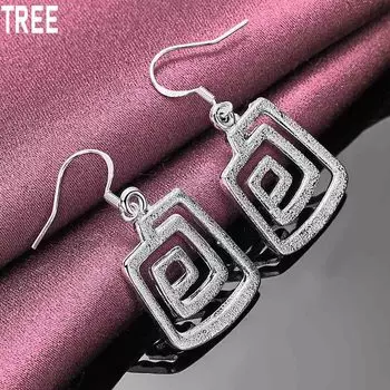 Подвеска из квадратной металлической проволоки из стерлингового серебра 925 пробы с серьгами для пирсинга, модные свадебные украшения 3.80*2.10cm