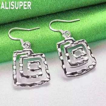 Подвеска из квадратной металлической проволоки из стерлингового серебра 925 пробы с серьгами для пирсинга, модные украшения для свадьбы 3.80*2.10cm