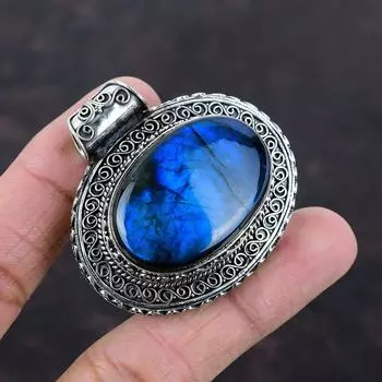Подвеска из лабрадорита Blue Fire, подвеска из драгоценного камня, подвеска из стерлингового серебра 925 пробы, ювелирное изделие ручной работы, подарок для нее, винтажная подвеска, ювелирные изделия из лабрадорита