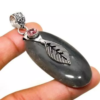 Подвеска из лабрадорита и розового рубиллита с посеребрением 925 пробы, 2,46 дюйма 2.46 чёрный