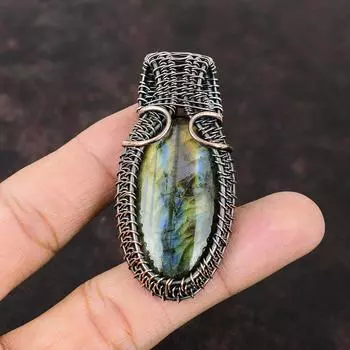 Подвеска из лабрадорита, медная проволочная обертка, драгоценный камень, медные украшения, подвеска ручной работы, подарок для нее и матери, подвеска из лабрадорита, ювелирные изделия