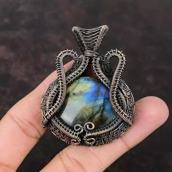 Подвеска из лабрадорита, медная проволочная обертка, ювелирное изделие ручной работы, подвеска из лабрадорита, медное ювелирное изделие, подвеска из натурального драгоценного камня, подарок для матери