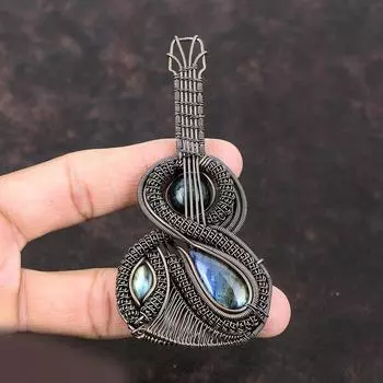 Подвеска из лабрадорита, медная проволока, кулон для гитары, подвеска из натурального драгоценного камня, ювелирные изделия для музыкальных инструментов, гитара ручной работы, ювелирные изделия из медной проволоки