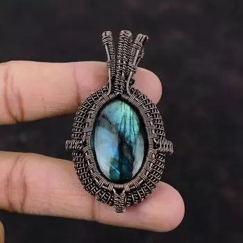 Подвеска из лабрадорита, медная проволока, кулон с драгоценным камнем, кулон из лабрадорита ручной работы для женщин, дизайнерские медные украшения, подарок для него