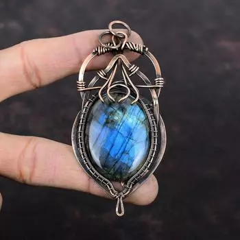 Подвеска из лабрадорита, медная проволока, кулон, ювелирные изделия из драгоценных камней, уникальный стиль, кулон ручной работы, медные украшения, подарок для мамы, ювелирные изделия из проволочной обмотки