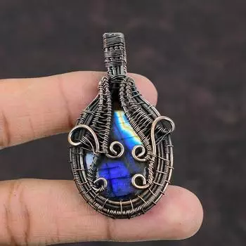 Подвеска из лабрадорита Медная проволока Обернутая подвеска Подвеска из драгоценного камня Ювелирные изделия ручной работы Совершенно новые подвески Уникальный медный дизайн Ювелирные изделия для подарка