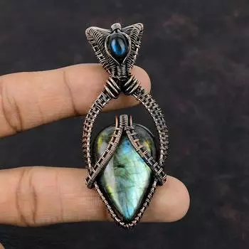 Подвеска из лабрадорита Медная проволока Обернутая подвеска Ювелирные изделия из настоящего драгоценного камня Подвеска ручной работы Ювелирные изделия из медной проволоки для подарка Уникальный дизайн Подвеска