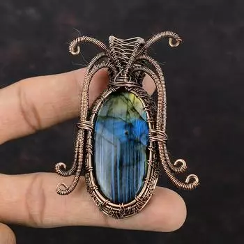 Подвеска из лабрадорита Медная проволока Подвеска Подвеска ручной работы Оригинальные ювелирные изделия из драгоценных камней Свадебный подарок Медные украшения Подвеска новейшего дизайна