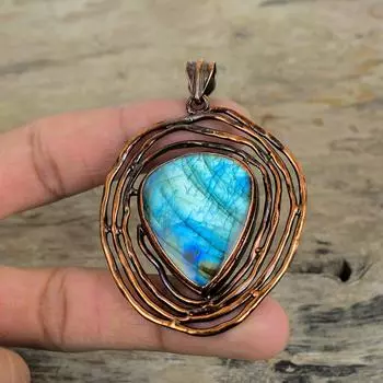 Подвеска из лабрадорита Медный кулон гальванической формовки Подвеска из настоящего драгоценного камня ручной работы Лабрадорит Медь Ювелирные изделия Дизайнерский кулон Подарки для матери