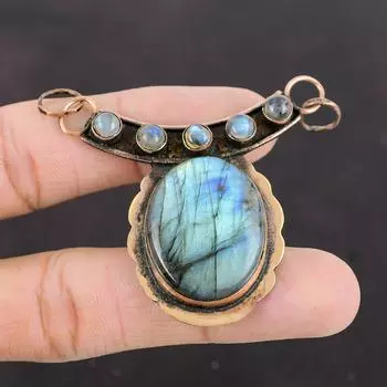 Подвеска из лабрадорита Медный кулон Ювелирные изделия из драгоценного камня с лабрадоритом Подвеска ручной работы Медные украшения Современный стиль Подвеска Подарок для особого случая
